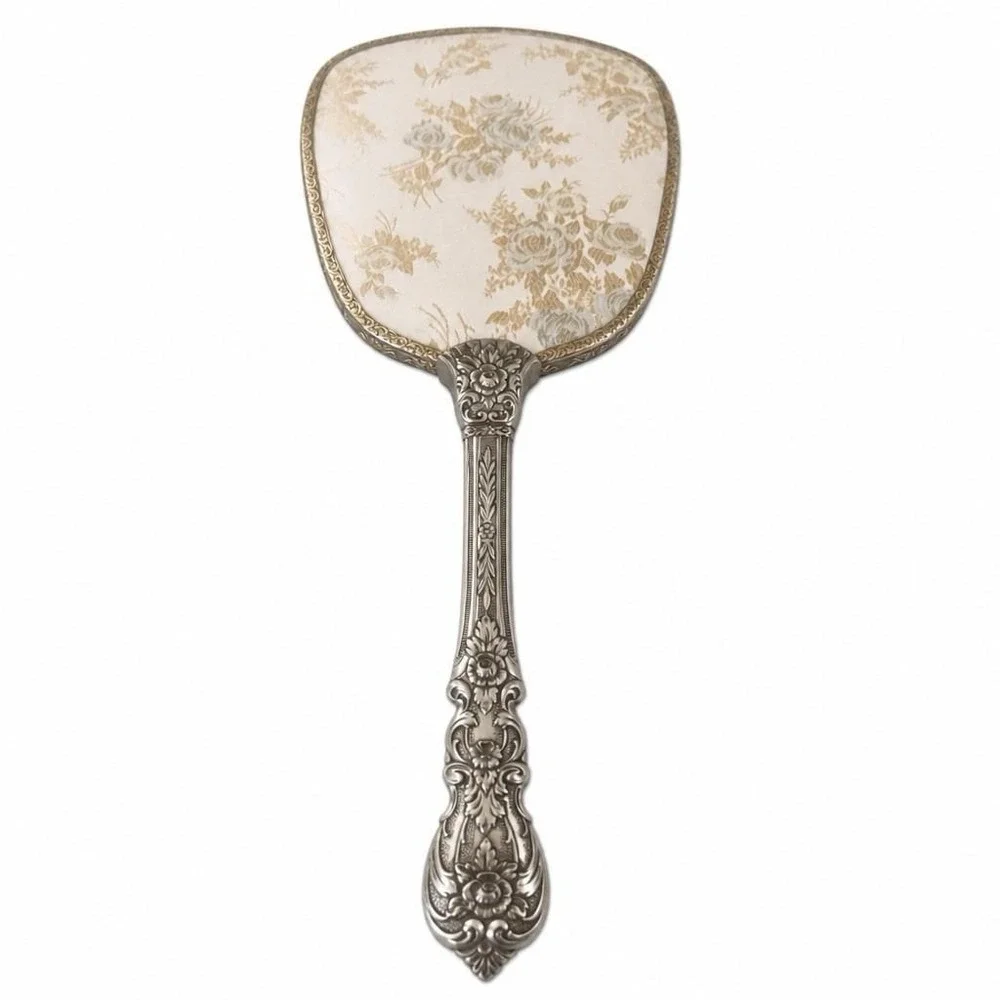 Vintage Hollywood Regency Art Deco Handheld Vanity Mirror 1950s Ornate Floral